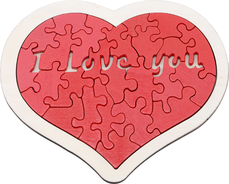 Dřevěný hlavolam - Srdce - Puzzle - "I Love You"