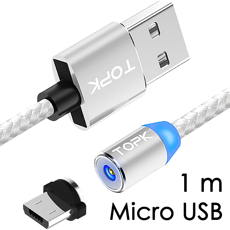 M5 - Magnetický USB kabel - Stříbrný - Micro USB - 1 m