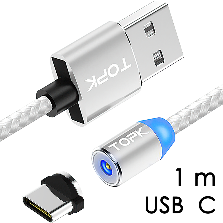 M5 - Magnetický USB kabel - Stříbrný - USB C - 1 m