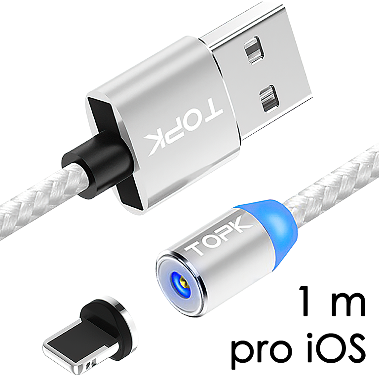 M5 - Magnetický USB kabel - Stříbrný - pro iOS (Apple) - 1 m