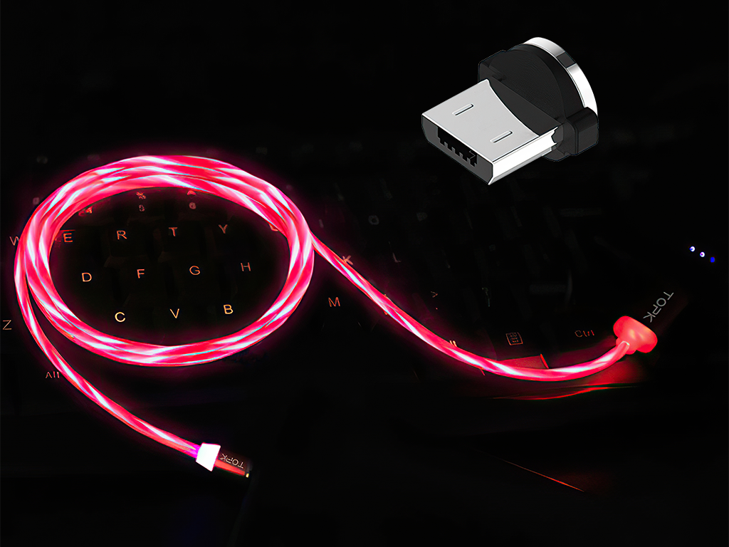 M5 - Svítící magnetický USB kabel - Růžový - Micro USB - 1 m
