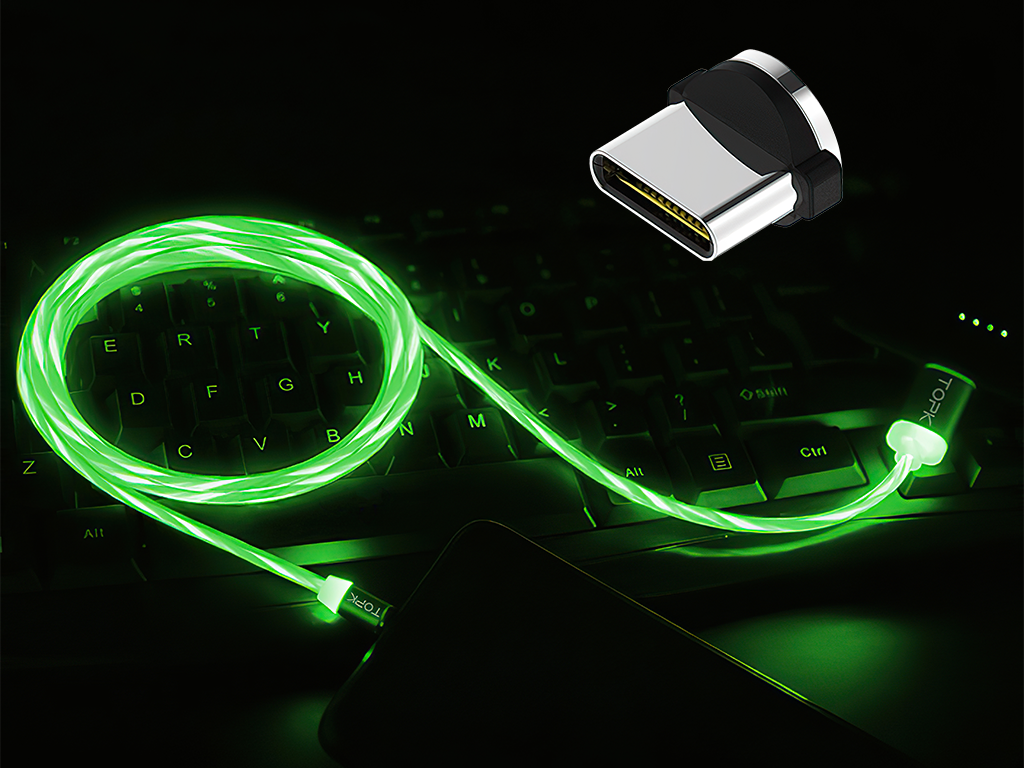 M5 - Svítící magnetický USB kabel - Zelený - USB C - 1 m