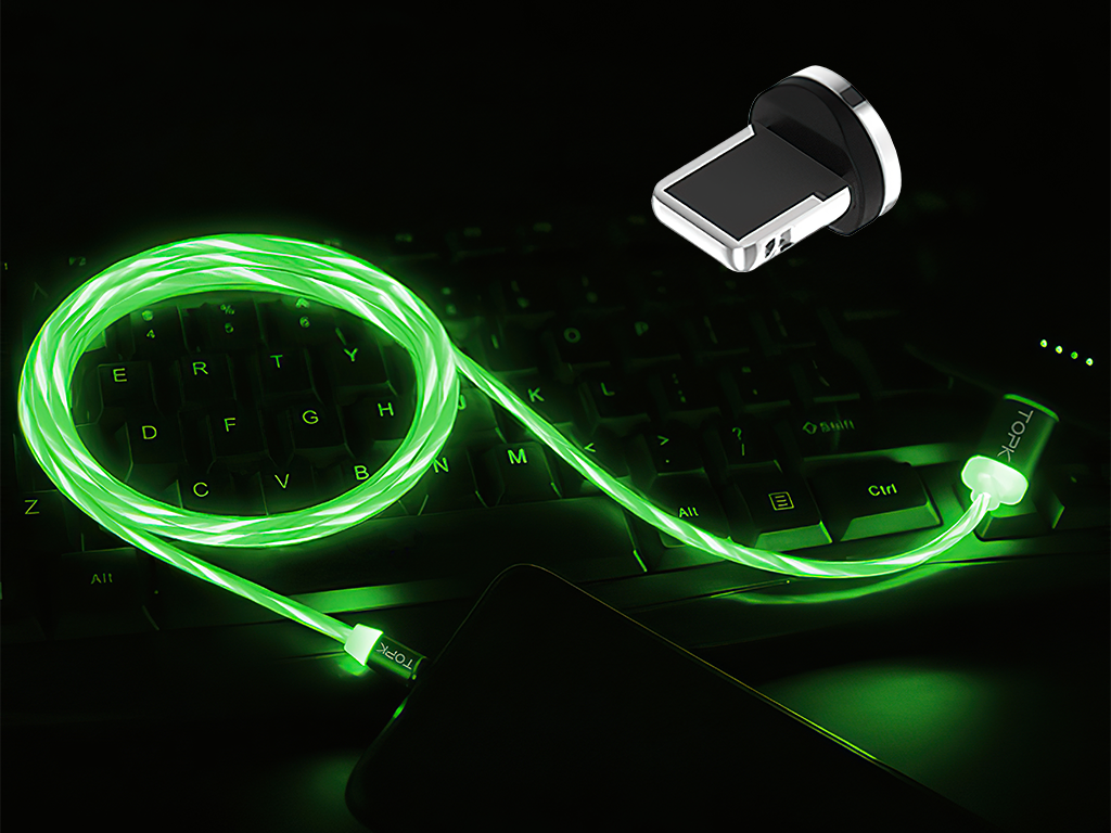 M5 - Svítící magnetický USB kabel - Zelený - pro iOS (Apple) - 1 m