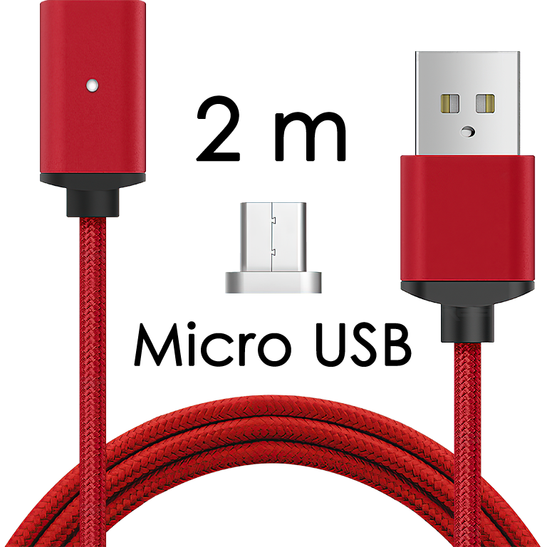 M2 - Magnetický USB kabel - Červený - Micro USB - 2 m