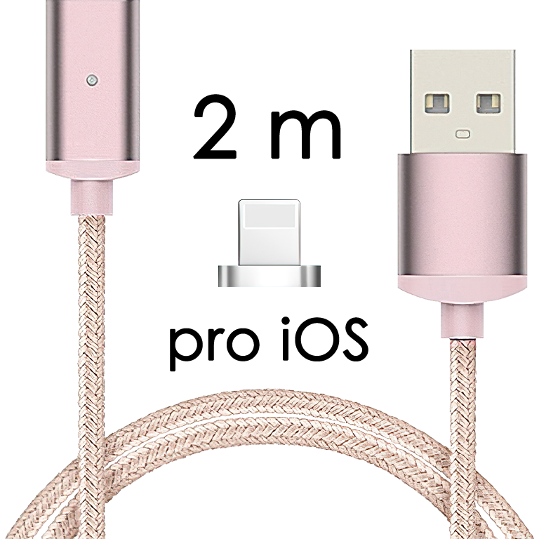 M2 - Magnetický USB kabel - Růžový - pro iOS (Apple) - 2 m