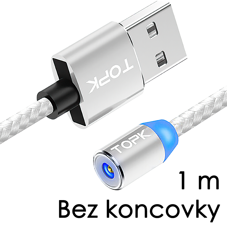 M5 - Magnetický USB kabel - Stříbrný - Bez koncovky - 1 m