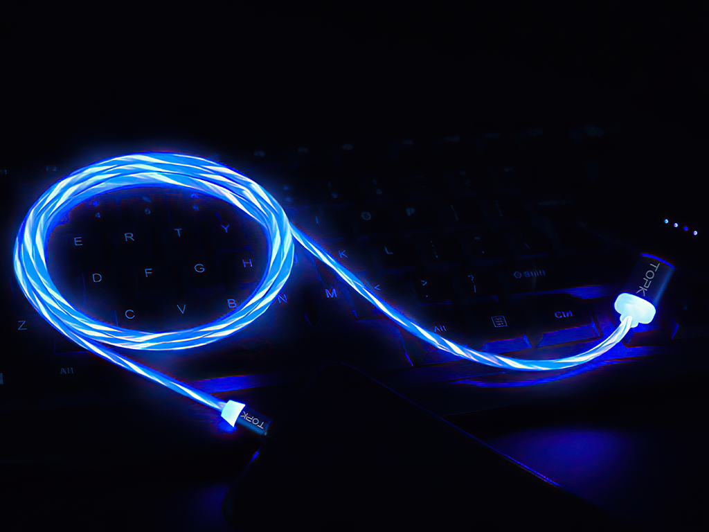 M5 - Svítící magnetický USB kabel - Modrý - Bez koncovky - 1 m