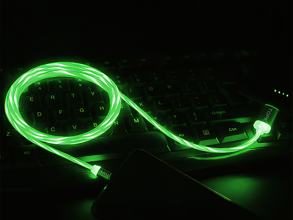 M5 - Svítící magnetický USB kabel - Zelený - Bez koncovky - 1 m