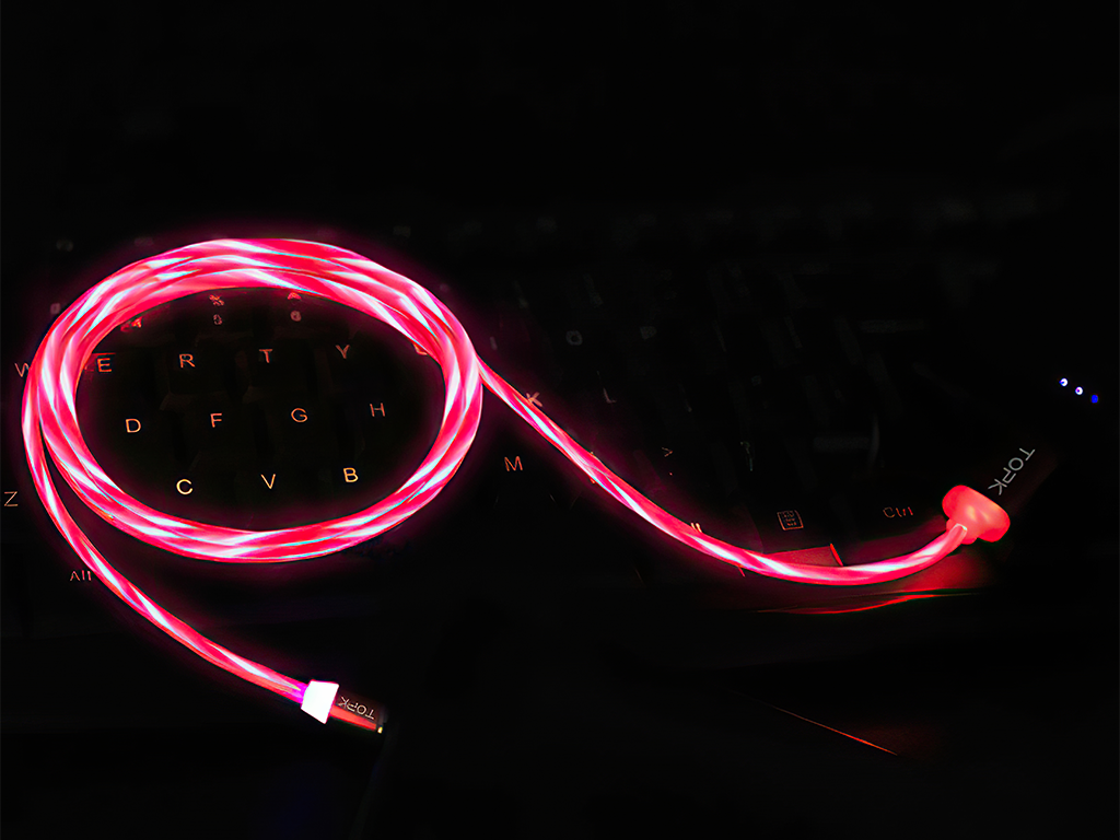 M5 - Svítící magnetický USB kabel - Růžový - Bez koncovky - 1 m
