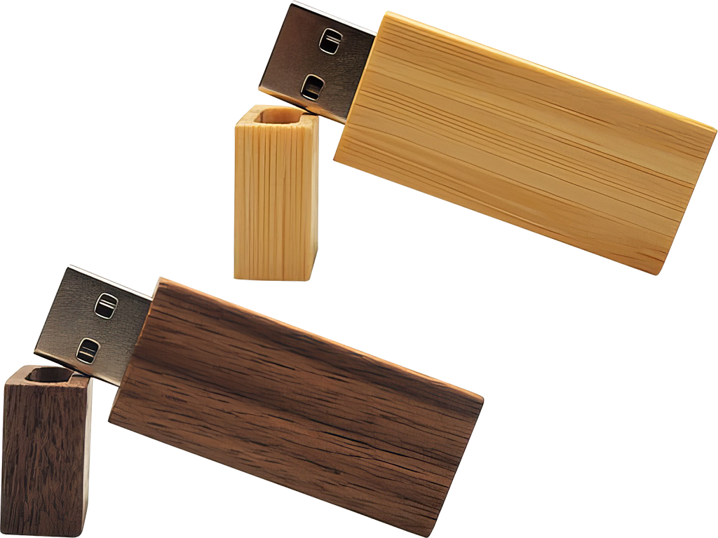 Sada 2 ks USB Flash disků - Dřevěné - 64 GB - USB 2.0 - Bambus a Ořech - Hranaté