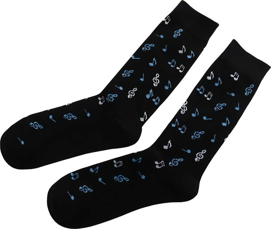 Ponožky unisex černé - Noty a houslové klíče