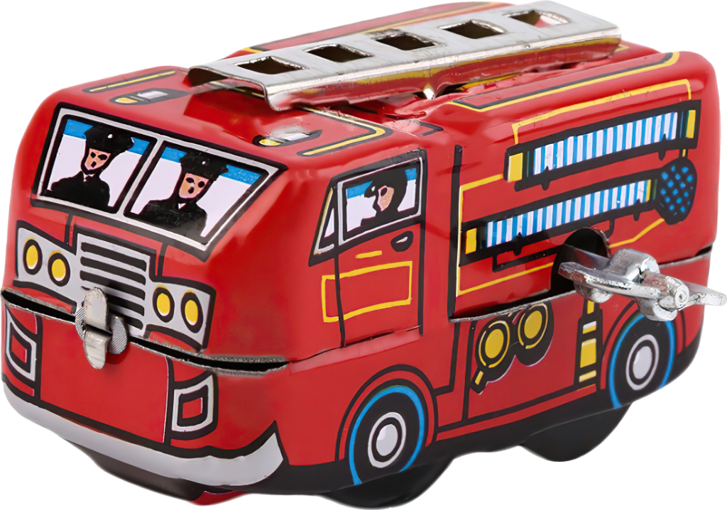 Kovový hasičský vůz na klíček - Retro hračka
