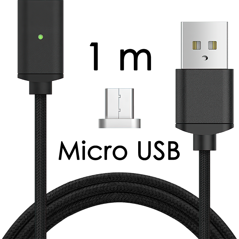 M2 - Magnetický USB kabel - Černý - Micro USB - 1 m