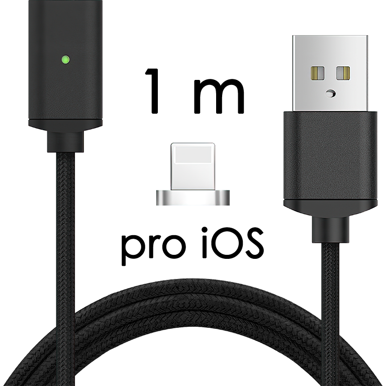 M2 - Magnetický USB kabel - Černý - pro iOS (Apple) - 1 m