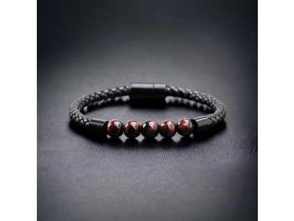 náramek kombinovaný černý z kůže a minerálních kamenů