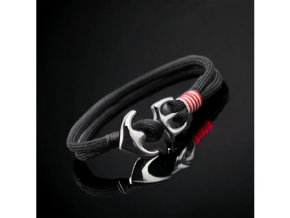 náramek stylový s kotvou černý nerezová ocel