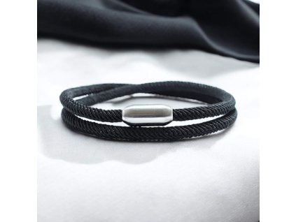 náramek minimalistický černý milánský provaz s nerzovým stříbrným zapínáním