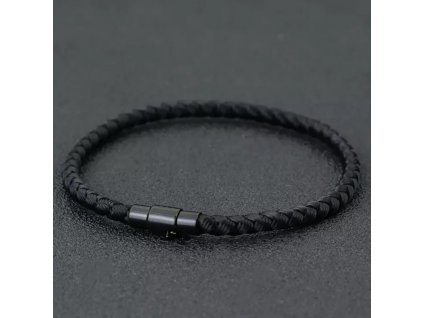 náramek černý kožený s mahnetickým zapínáním a pojistkou