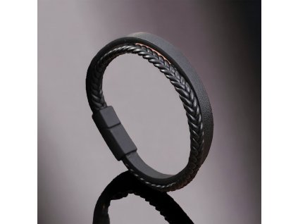 náramek kožený dvojitý kombinovaný černý designový stylový