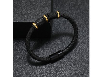 Náramek kožený se zlatými prvky