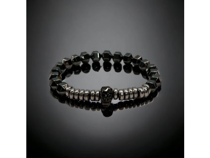 Náramek minerální s lebkou hematit