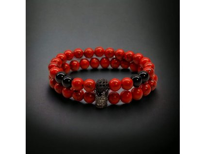 náramkový set červeno černý s korunkou se zirkony