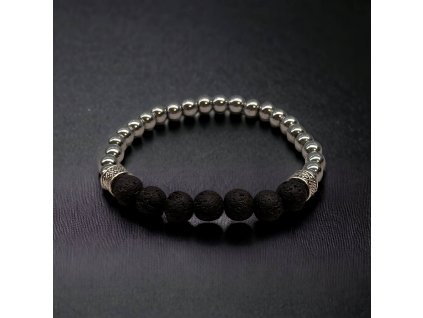 Náramek minerální z hematitu a lávy s rozdělovači