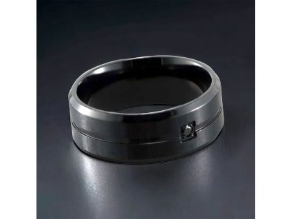 prsten černý se zirkonem nerezová ocel
