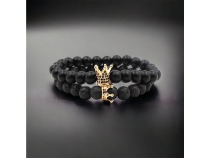 náramek párový korunka velká a málá onyx a lavový kámen