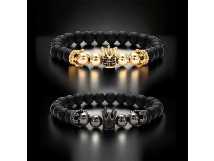 náramek párový black and gold s korunkou se zirkony černé pozadí