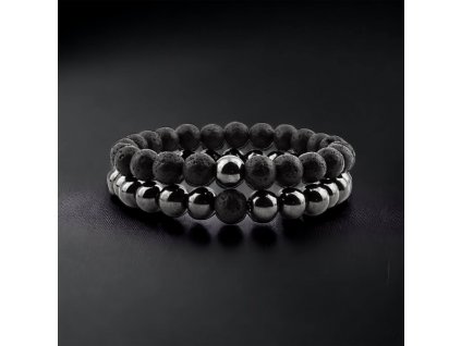 náramek párový náramkový set lávový kámen a hematit