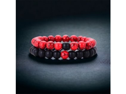 náramek párový černý onyx a červený tyrkys