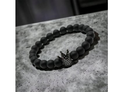 minerální náramek onyx černý s korunkou