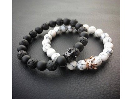 náramek párový černo bílý s korunkami