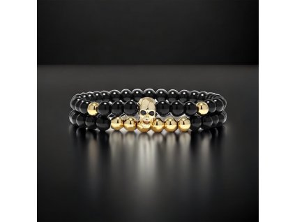 náramkový set černo zlatý s lebkou