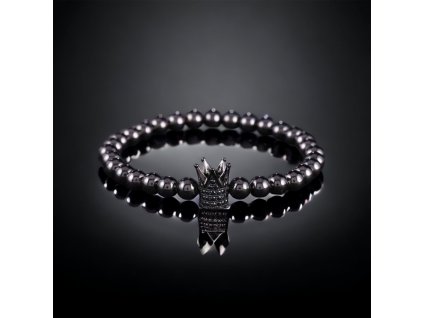 Náramek z černého hematit s korunkou se zirkony