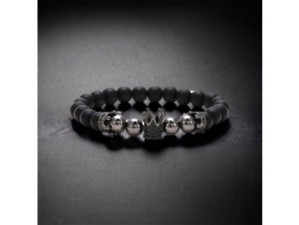 náramek černý z onyxu s korunkami černými se zirkony