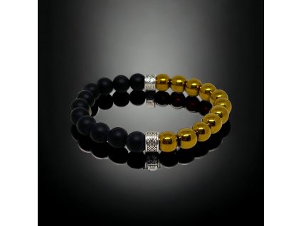 Náramek minerální černo - zlatý (onyx a hematit)