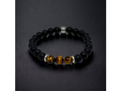 Náramek černý onyx s přírodním tygřím okem