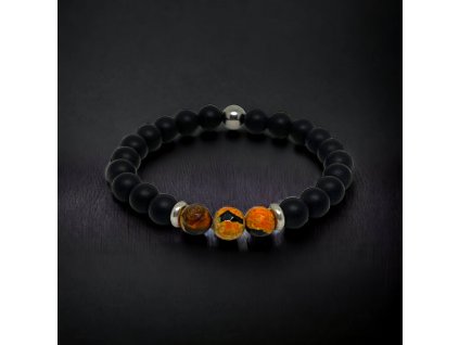 Náramek černý onyx s přírodním ohnivým achátem - žlutý