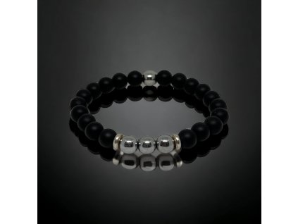 Náramek černý onyx s hematitem - stříbrný