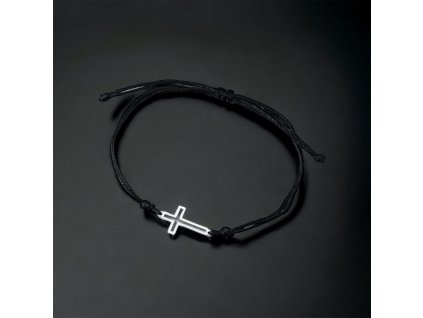 Náramek černý provázkový KŘÍŽEK nerezový designový fotka