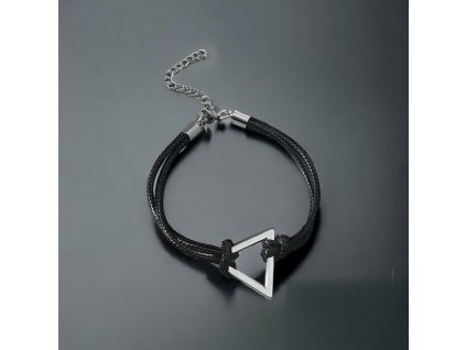 černý nerezový náramek provázkový trojuhelnik designový