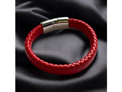 náramek kožený masivní červený s magneticým zapínáním