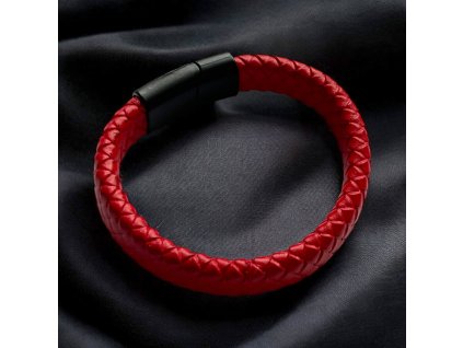 náramek kožený masivní červený s černým zapínáním john wolf 3
