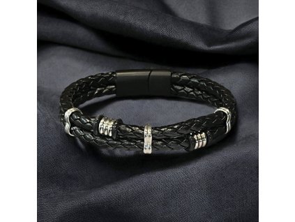 náramk kožený dvojtý provaz s magnetickým zapínáním a ozdobami
