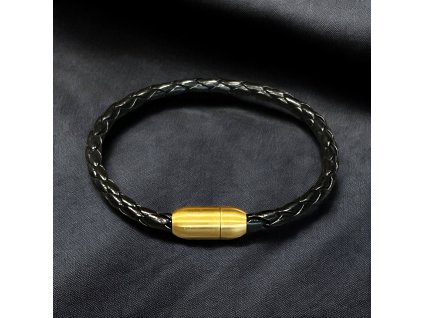 náramek kožený s magnetyckým zapínáním zlatý