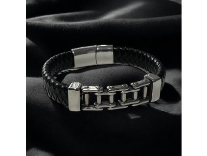 kožený náramek černý s magnetickým zapínáním na míru nerezová ocel