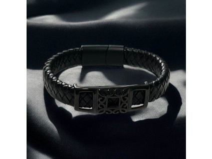 kožený náramek černý s magnetickým zapínáním na míru nerezová ocel s černými doplňky 1