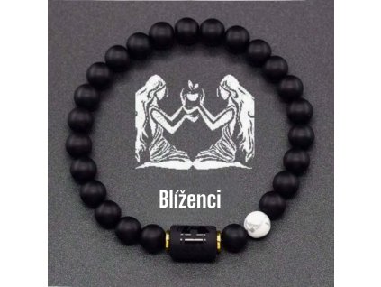 Náramek minerální černý onyx se znamením blíženci